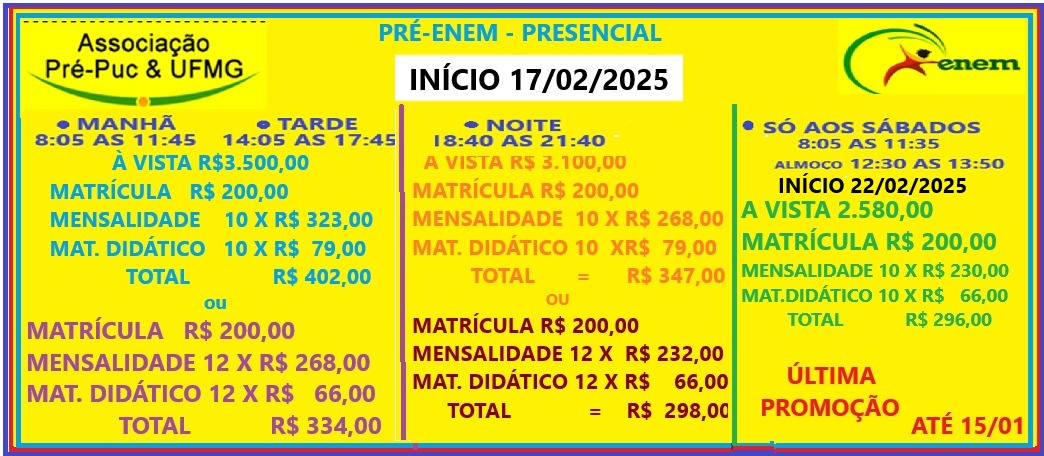 PRE-ENEM/EXTENSIVO PRESENCIAL 2025/2026 – MANHÃ/TARDE/NOITE/SÓ AOS SÁBADOS