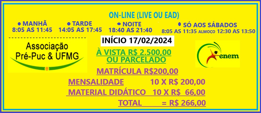 PRE-ENEM/EXTENSIVO ON-LIVE (LIVE/EAD) 2025/2026 – MANHÃ/TARDE/NOITE/SÓ AOS SÁBADOS